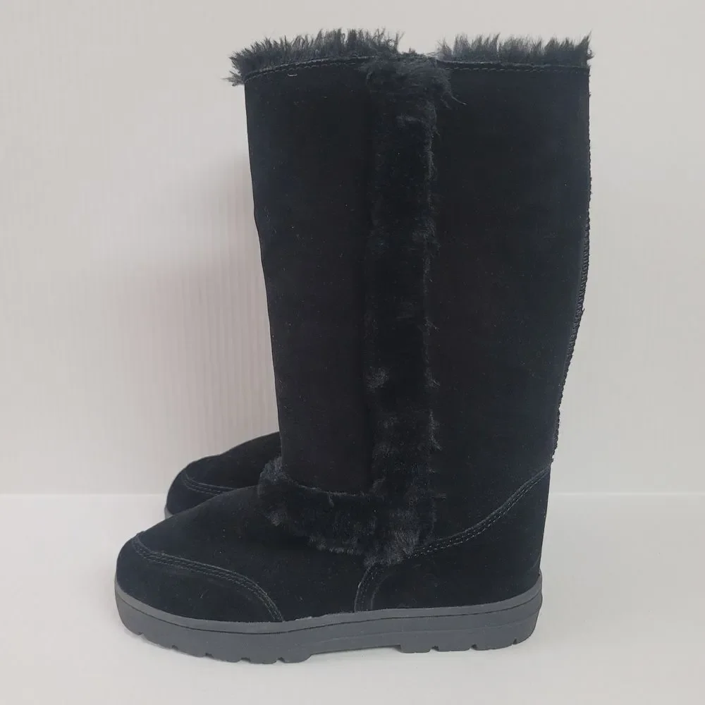 Style & Co Witty Womens Size 9 Black Leather Mid Calf Faux Fur Snow Winter Boots